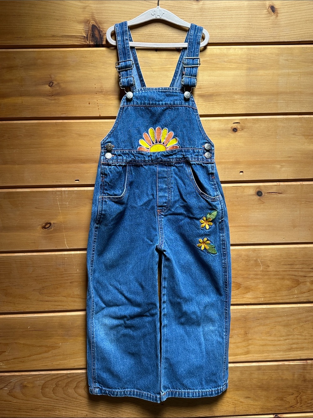 Vintage Ready 4 Action Cotton Jean overalls Embroidered flower Sun